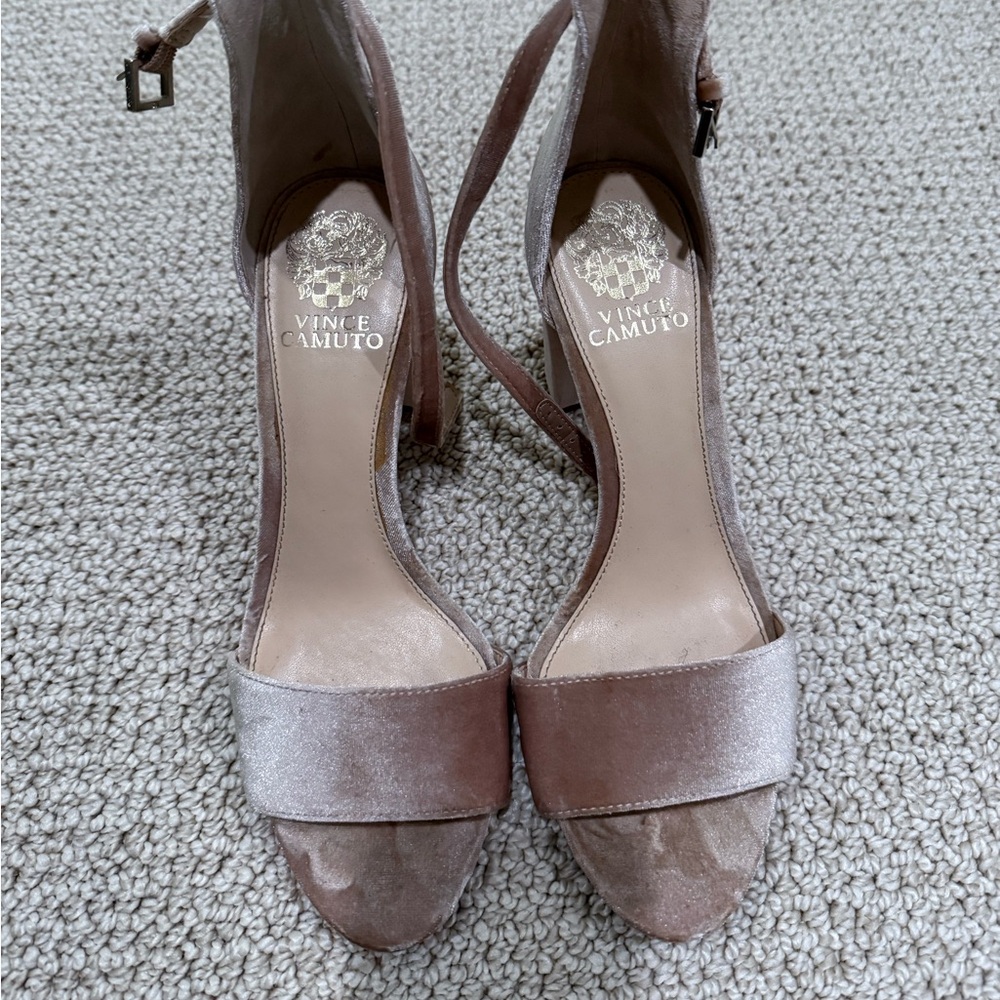 Vince Camuto Corlina Ankle Strap Sandals in a blush pink velvet
